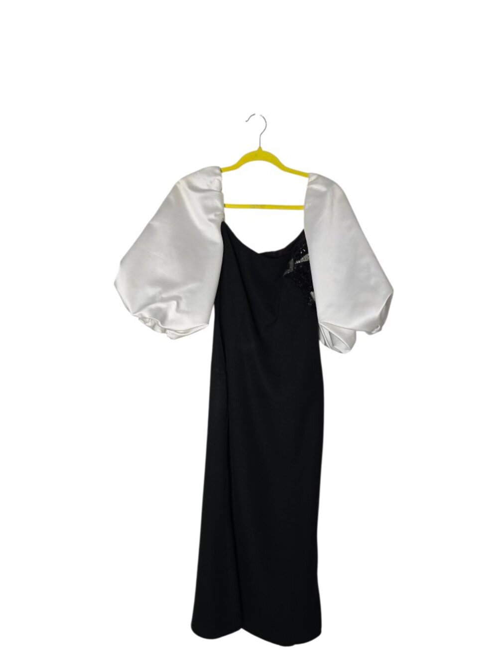 Vintage ILGWU Women's 1980's Black & White Formal Prom Gown w Puff Satin Sleeves